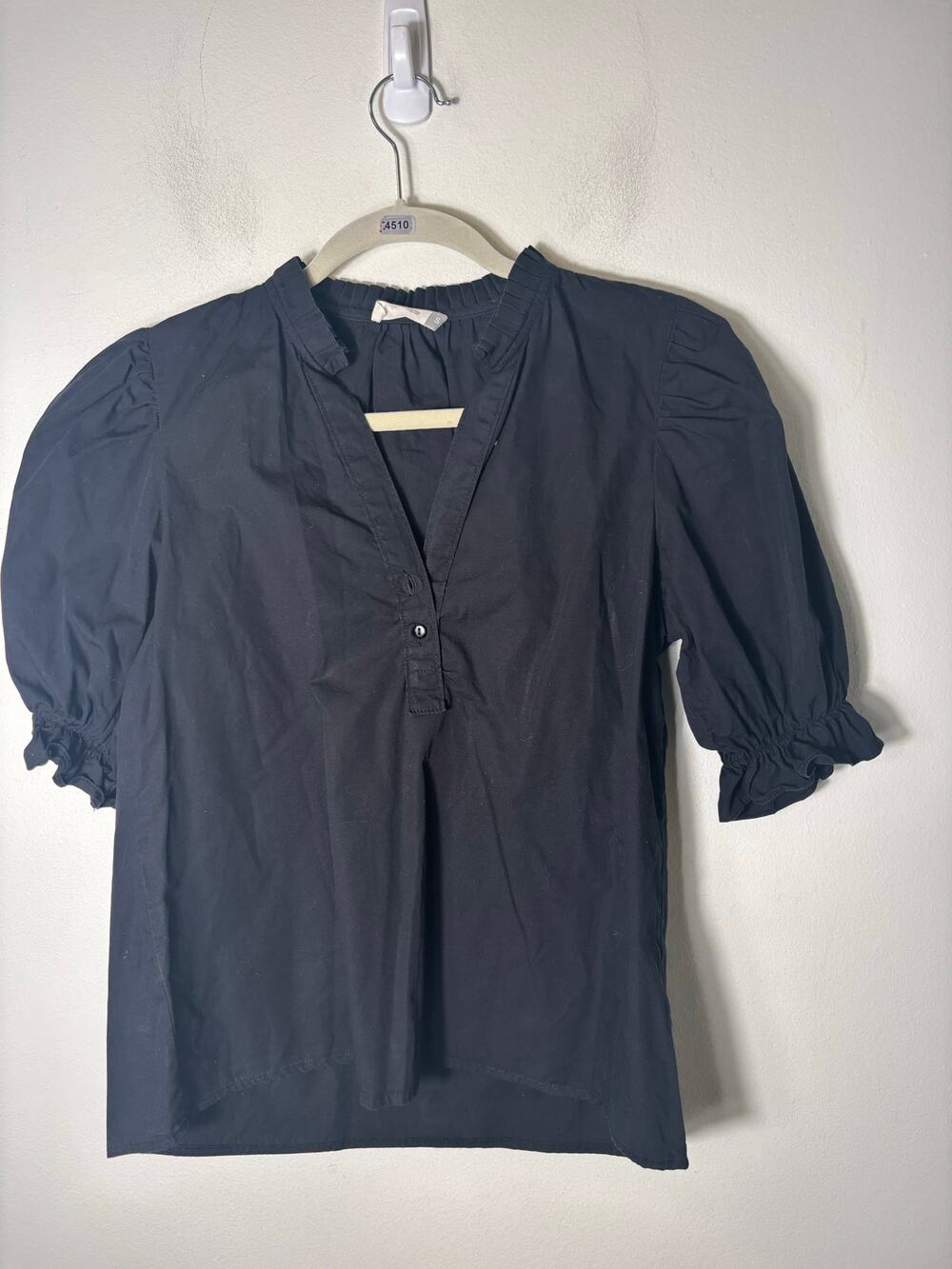 Maude Vivante Black Half Puff sleeve Cotton Shirt Sz S